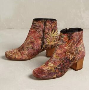 Hudson x Liberty London Velvet Tapestry Floral Ankle Boots 5 Boho Block Heel
